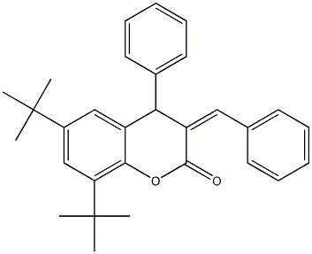 4-フェニル-6,8-ジtert-ブチル-3,4-ジヒドロ-3-ベンジリデン-2H-1-ベンゾピラン-2-オン 化学構造式