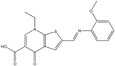 2-[(2-Methoxyphenyl)iminomethyl]-4,7-dihydro-7-ethyl-4-oxothieno[2,3-b]pyridine-5-carboxylic acid|