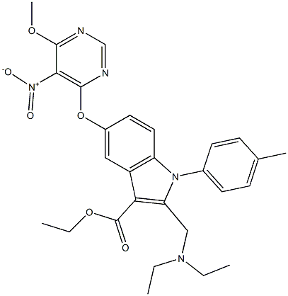 1-(4-Methylphenyl)-2-[(diethylamino)methyl]-5-[5-nitro-6-methoxypyrimidin-4-yloxy]-1H-indole-3-carboxylic acid ethyl ester,,结构式