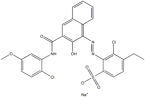 3-クロロ-4-エチル-2-[[3-[[(2-クロロ-5-メトキシフェニル)アミノ]カルボニル]-2-ヒドロキシ-1-ナフチル]アゾ]ベンゼンスルホン酸ナトリウム 化学構造式