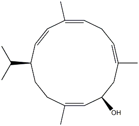 (1S,2E,4E,7E,10R,11E)-4,8,12-Trimethyl-1-isopropylcyclotetradeca-2,4,7,11-tetren-10-ol Struktur