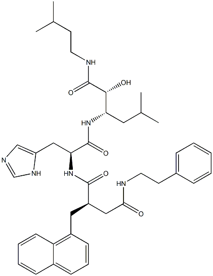 (2R,3S)-N-(3-Methylbutyl)-3-[[N-[(2R)-3-[(phenethylamino)carbonyl]-2-[(naphthalen-1-yl)methyl]propionyl]-L-histidyl]amino]-5-methyl-2-hydroxyhexanamide Struktur