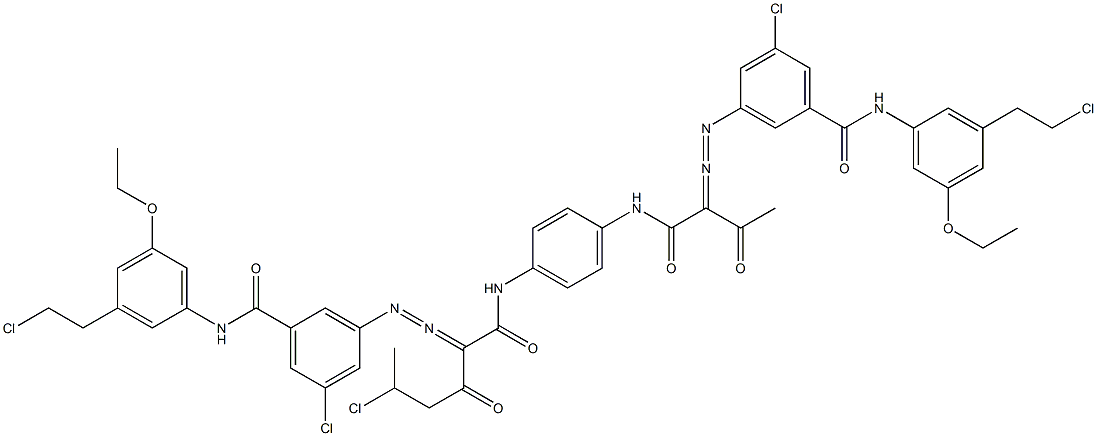 3,3'-[2-(1-クロロエチル)-1,4-フェニレンビス[イミノカルボニル(アセチルメチレン)アゾ]]ビス[N-[3-(2-クロロエチル)-5-エトキシフェニル]-5-クロロベンズアミド] 化学構造式