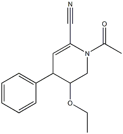 3-Ethoxy-1-acetyl-1,2,3,4-tetrahydro-4-phenylpyridine-6-carbonitrile Struktur