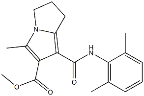 6,7-Dihydro-3-methyl-1-[(2,6-dimethylphenyl)carbamoyl]-5H-pyrrolizine-2-carboxylic acid methyl ester Struktur