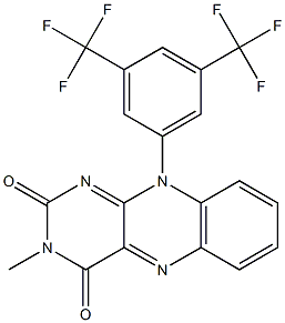 3-Methyl-10-[3,5-bis(trifluoromethyl)phenyl]pyrimido[4,5-b]quinoxaline-2,4(3H,10H)-dione,,结构式