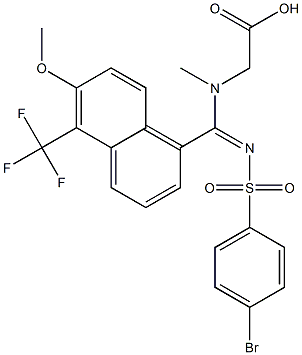 [N-メチル-N-[[(p-ブロモフェニル)スルホニルイミノ][5-(トリフルオロメチル)-6-メトキシ-1-ナフチル]メチル]アミノ]酢酸 化学構造式