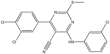 2-(Methylthio)-4-[(3-chlorophenyl)amino]-6-(3,4-dichlorophenyl)pyrimidine-5-carbonitrile,,结构式