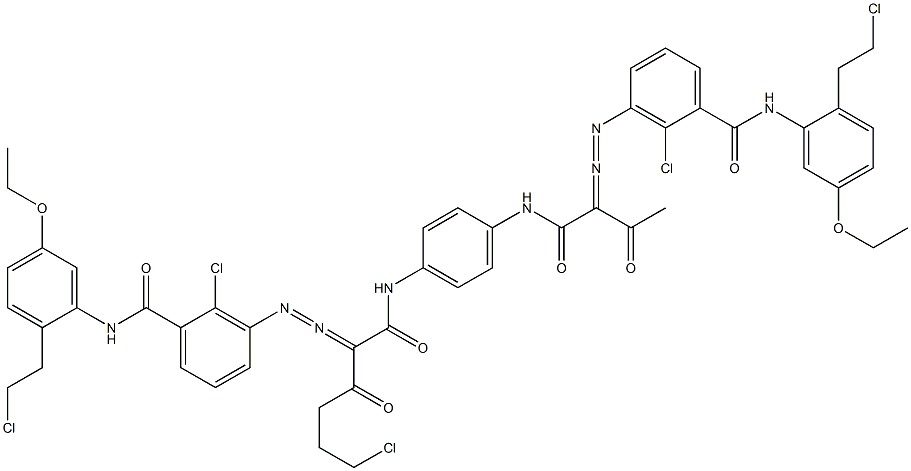 3,3'-[2-(2-Chloroethyl)-1,4-phenylenebis[iminocarbonyl(acetylmethylene)azo]]bis[N-[2-(2-chloroethyl)-5-ethoxyphenyl]-2-chlorobenzamide] 结构式