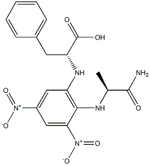 (S)-2-[[6-[[(R)-1-カルボキシ-2-フェニルエチル]アミノ]-2,4-ジニトロフェニル]アミノ]プロパンアミド 化学構造式