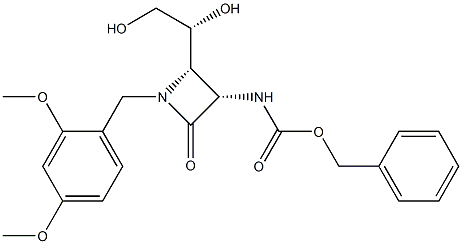 (2S,3S)-3-ベンジルオキシカルボニルアミノ-2-[(R)-1,2-ジヒドロキシエチル]-1-(2,4-ジメトキシベンジル)アゼチジン-4-オン 化学構造式
