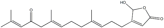 (6E,10E)-2,6,10-トリメチル-13-[(2,5-ジヒドロ-2-ヒドロキシ-5-オキソフラン)-3-イル]トリデカ-2,6,10-トリエン-4-オン 化学構造式