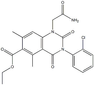 1,2,3,4-テトラヒドロ-3-(2-クロロフェニル)-1-(2-アミノ-2-オキソエチル)-5,7-ジメチル-2,4-ジオキソキナゾリン-6-カルボン酸エチル 化学構造式