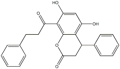 3,4-Dihydro-5,7-dihydroxy-4-phenyl-8-(3-phenylpropanoyl)-2H-1-benzopyran-2-one Struktur