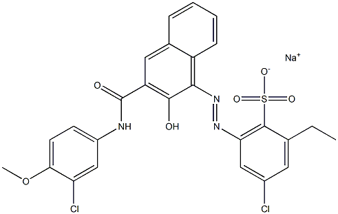 4-クロロ-2-エチル-6-[[3-[[(3-クロロ-4-メトキシフェニル)アミノ]カルボニル]-2-ヒドロキシ-1-ナフチル]アゾ]ベンゼンスルホン酸ナトリウム 化学構造式