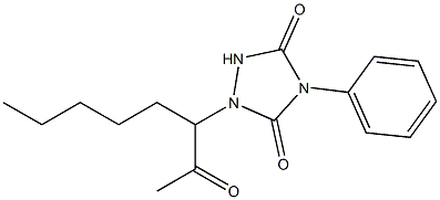 4-Phenyl-1-(1-acetylhexyl)-1,2,4-triazolidine-3,5-dione Struktur