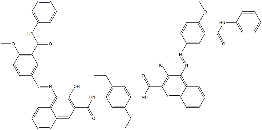 N,N'-(2,5-ジエチル-1,4-フェニレン)ビス[4-[[4-メトキシ-5-(フェニルカルバモイル)フェニル]アゾ]-3-ヒドロキシ-2-ナフタレンカルボアミド] 化学構造式