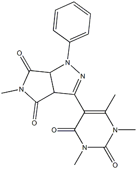 3a,6a-Dihydro-1-phenyl-5-methyl-3-[(1,2,3,4-tetrahydro-1,3,6-trimethyl-2,4-dioxopyrimidin)-5-yl]pyrrolo[3,4-c]pyrazole-4,6(1H,5H)-dione,,结构式