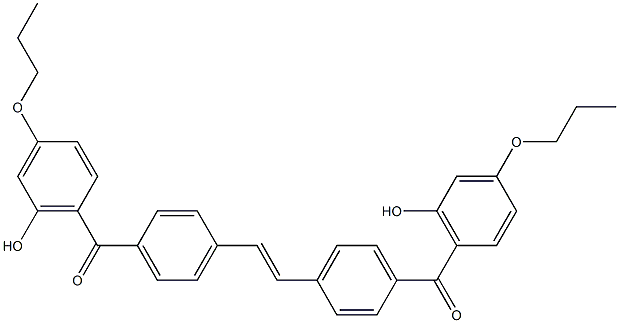 6,6'-[(エテン-1,2-ジイル)ビス(4,1-フェニレンカルボニル)]ビス(3-プロポキシフェノール) 化学構造式