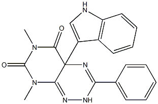 6,8-Dimethyl-2,4a-dihydro-3-phenyl-4a-(1H-indol-3-yl)pyrimido[5,4-e]-1,2,4-triazine-5,7(6H,8H)-dione Structure