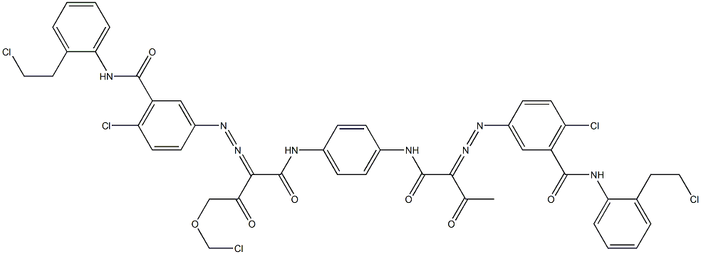 3,3'-[2-(クロロメトキシ)-1,4-フェニレンビス[イミノカルボニル(アセチルメチレン)アゾ]]ビス[N-[2-(2-クロロエチル)フェニル]-6-クロロベンズアミド] 化学構造式