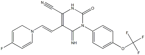  5-(1-Aza-2-(4-fluorophenyl)vinyl)-4-imino-2-oxo-3-(4-(trifluoromethoxy)phenyl)-1H-1,3-diazine-6-carbonitrile