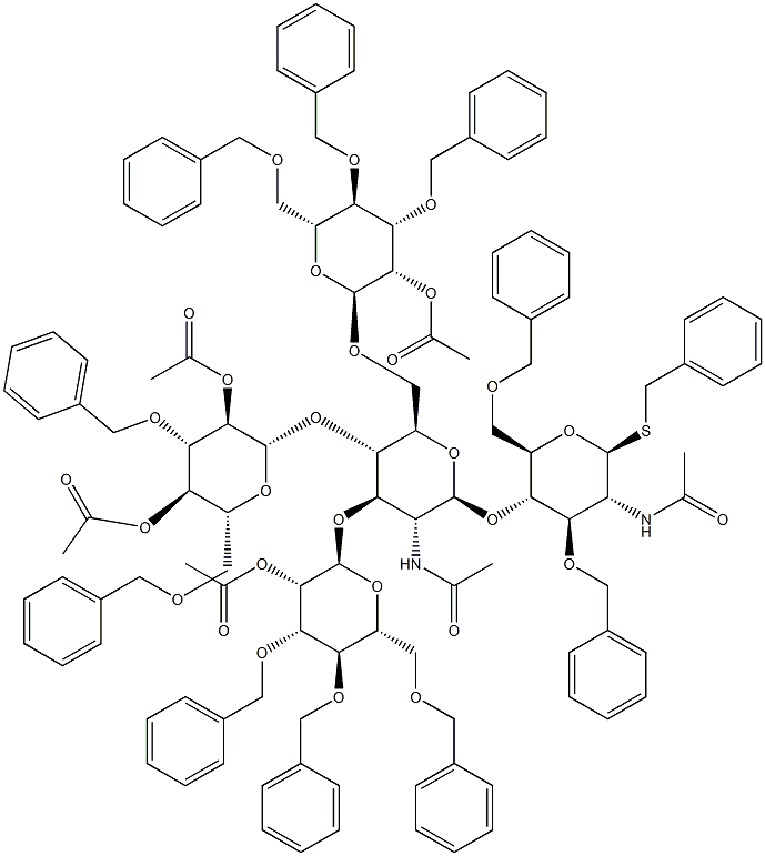 Benzyl 2-acetamido-4-O-[2-acetamido-4-O-(2,4-di-O-acetyl-3,6-di-O-benzyl-b-D-glucopyranosyl)-3,6-di-O-(2-O-acetyl-3,4,6-tri-O-benzyl-a-D-mannopyranosyl)-2-deoxy-b-D-glucopyranosyl]-3,6-di-O-benzyl-2-deoxy-b-D-thioglucopyranoside Structure