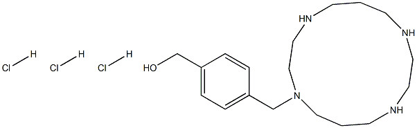 (4-((1,4,8,11-tetraazacyclotetradecan-1-yl)methyl)phenyl)methanol trihydrochloride Structure