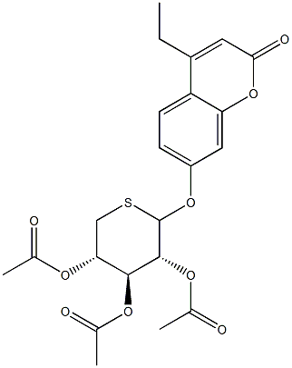 4-ethyl-2-oxo-2H-1-benzopyran-7-yl 2,3,4-tri-O-acetyl-5-thioxylopyranoside 化学構造式