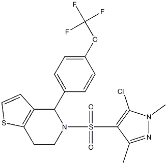 5-[(5-chloro-1,3-dimethyl-1H-pyrazol-4-yl)sulfonyl]-4-[4-(trifluoromethoxy)phenyl]-4,5,6,7-tetrahydrothieno[3,2-c]pyridine 化学構造式