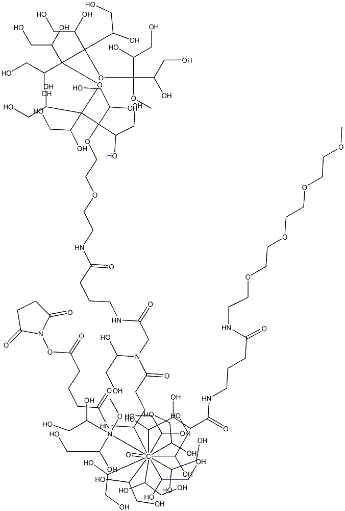 2,5-dioxopyrrolidin-1-yl 26-((15,20-dioxo-2,5,8,11-tetraoxa-14,19-diazahenicosan-21-yl)[alpha-methoxy-undeca(ethylen glycol)-omega-yl]carbamoyl)-15,20,23,28-tetraoxo-22-[alpha-methoxy-undeca(ethylen glycol)-omega-yl]-2,5,8,11-tetraoxa-14,19,22,27-tetraazadotriacontan-32-oate Structure