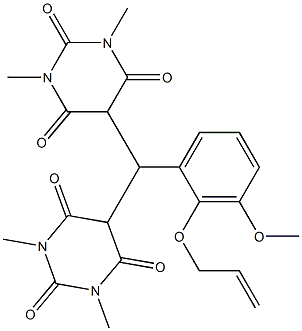 5-[[2-(allyloxy)-3-methoxyphenyl](1,3-dimethyl-2,4,6-trioxohexahydro-5-pyrimidinyl)methyl]-1,3-dimethyl-2,4,6(1H,3H,5H)-pyrimidinetrione 化学構造式