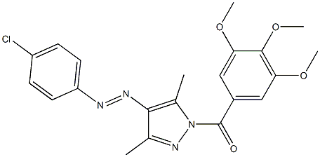 {4-[2-(4-chlorophenyl)diaz-1-enyl]-3,5-dimethyl-1H-pyrazol-1-yl}(3,4,5-trimethoxyphenyl)methanone,,结构式
