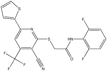 2-{[3-cyano-6-(2-thienyl)-4-(trifluoromethyl)-2-pyridinyl]sulfanyl}-N-(2,6-difluorophenyl)acetamide,,结构式