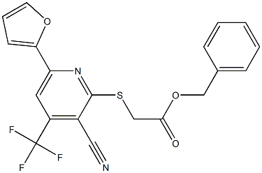 benzyl 2-{[3-cyano-6-(2-furyl)-4-(trifluoromethyl)-2-pyridinyl]sulfanyl}acetate Structure