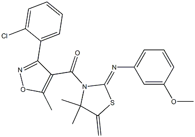 [3-(2-chlorophenyl)-5-methyl-4-isoxazolyl]{2-[(3-methoxyphenyl)imino]-4,4-dimethyl-5-methylene-1,3-thiazolan-3-yl}methanone,,结构式