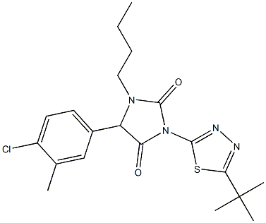 1-butyl-3-[5-(tert-butyl)-1,3,4-thiadiazol-2-yl]-5-(4-chloro-3-methylphenyl)imidazolidine-2,4-dione,,结构式