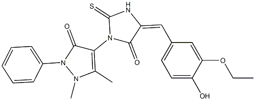 4-[4-(3-Ethoxy-4-hydroxy-benzylidene)-5-oxo-2-thioxo-imidazolidin-1-yl]-1,5-dimethyl-2-phenyl-1,2-dihydro-pyrazol-3-one Structure