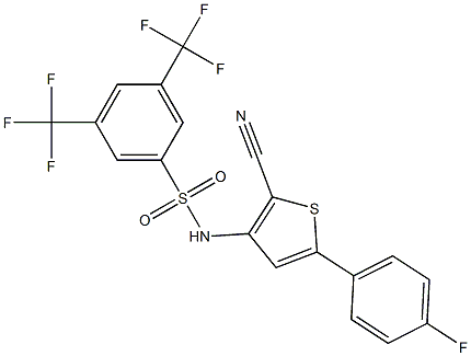 N1-[2-cyano-5-(4-fluorophenyl)-3-thienyl]-3,5-di(trifluoromethyl)benzene-1-sulfonamide,,结构式
