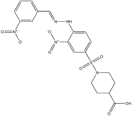 1-[(3-nitro-4-{2-[(E)-(3-nitrophenyl)methylidene]hydrazino}phenyl)sulfonyl]-4-piperidinecarboxylic acid Structure