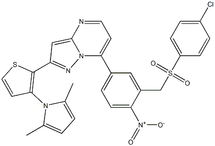  7-(3-{[(4-chlorophenyl)sulfonyl]methyl}-4-nitrophenyl)-2-[3-(2,5-dimethyl-1H-pyrrol-1-yl)-2-thienyl]pyrazolo[1,5-a]pyrimidine