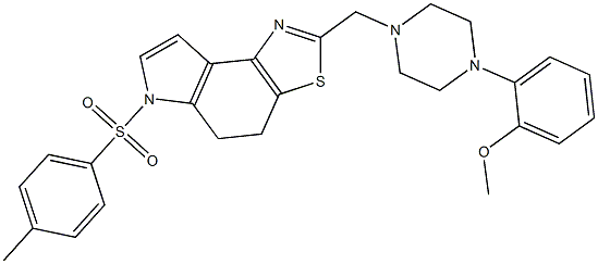 2-{[4-(2-methoxyphenyl)piperazino]methyl}-6-[(4-methylphenyl)sulfonyl]-5,6-dihydro-4H-[1,3]thiazolo[4,5-e]indole Struktur