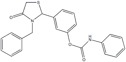 3-(3-benzyl-4-oxo-1,3-thiazolan-2-yl)phenyl N-phenylcarbamate Struktur