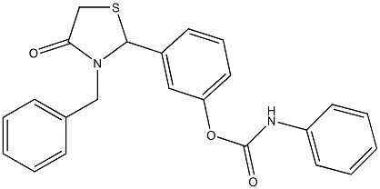 3-(3-benzyl-4-oxo-1,3-thiazolan-2-yl)phenyl N-phenylcarbamate,,结构式