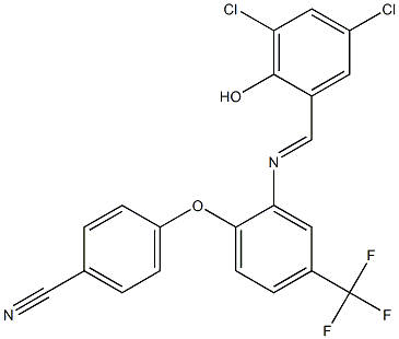 4-[2-[(3,5-dichloro-2-hydroxybenzylidene)amino]-4-(trifluoromethyl)phenoxy]benzonitrile Struktur