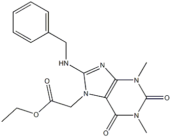 ethyl 2-[8-(benzylamino)-1,3-dimethyl-2,6-dioxo-2,3,6,7-tetrahydro-1H-purin-7-yl]acetate Struktur