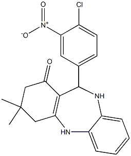 11-(4-chloro-3-nitrophenyl)-3,3-dimethyl-2,3,4,5,10,11-hexahydro-1H-dibenzo[b,e][1,4]diazepin-1-one Struktur