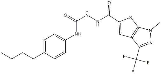 N-(4-butylphenyl)-2-{[1-methyl-3-(trifluoromethyl)-1H-thieno[2,3-c]pyrazol-5-yl]carbonyl}-1-hydrazinecarbothioamide 结构式