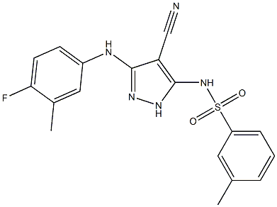 N-[4-cyano-3-(4-fluoro-3-methylanilino)-1H-pyrazol-5-yl]-3-methylbenzenesulfonamide,,结构式