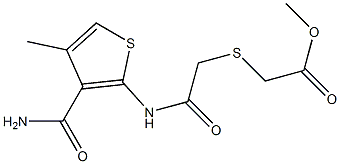 methyl 2-[(2-{[3-(aminocarbonyl)-4-methyl-2-thienyl]amino}-2-oxoethyl)thio]acetate Structure